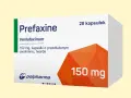 Opakowanie leku Prefaxine 150 mg, zawierające 28 kapsułek o przedłużonym uwalnianiu.