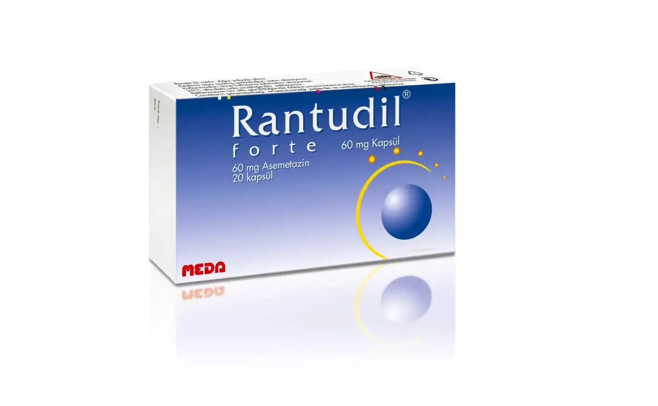 Opakowanie leku Rantudil forte 60 mg, zawierające 20 kapsułek z asemetazyną.