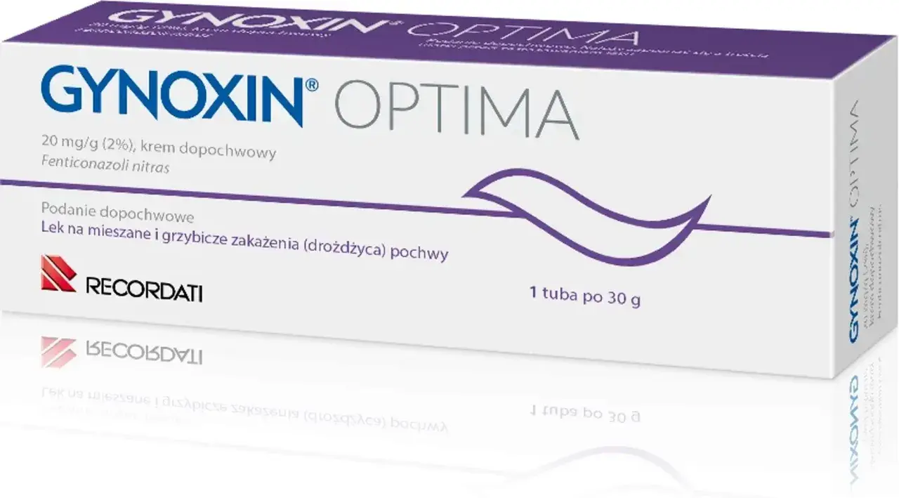 Krem dopochwowy Gynoxin Optima na mieszane i grzybicze zakażenia pochwy. 20 mg/g, 1 tuba po 30 g. Recordati.