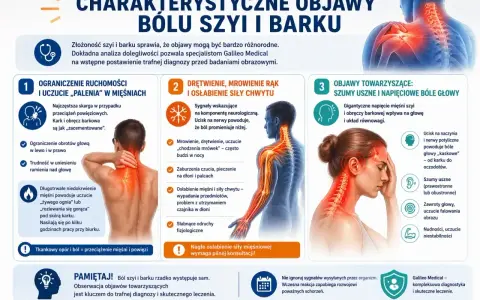 Ból w karku i barkach może objawiać się ograniczeniem ruchomości, uczuciem palenia, drętwieniem, mrowieniem, a nawet szumami usznymi i bólami głowy.
