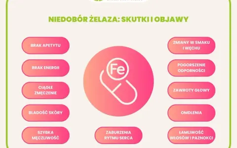 Niedobór żelaza objawia się brakiem apetytu, energii, bladością skóry, łamliwością włosów i paznokci.