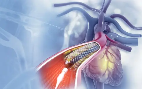 Stent w tętnicy serca podczas zabiegu angioplastyki.