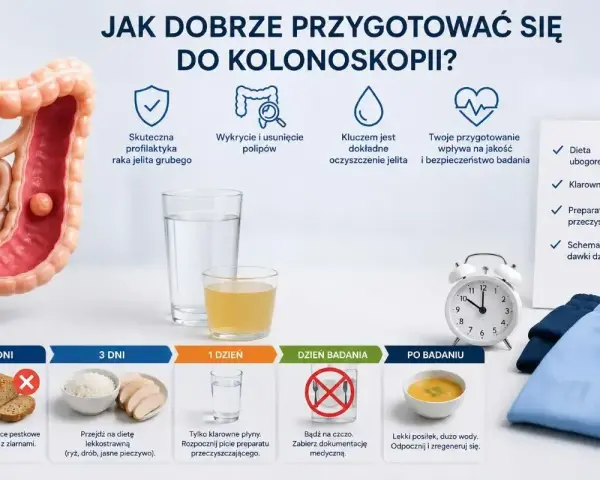 Dieta przed kolonoskopią: odstaw pieczywo z ziarnami, przejdź na lekkostrawną, pij klarowne płyny. Przygotowanie kluczem do sukcesu.