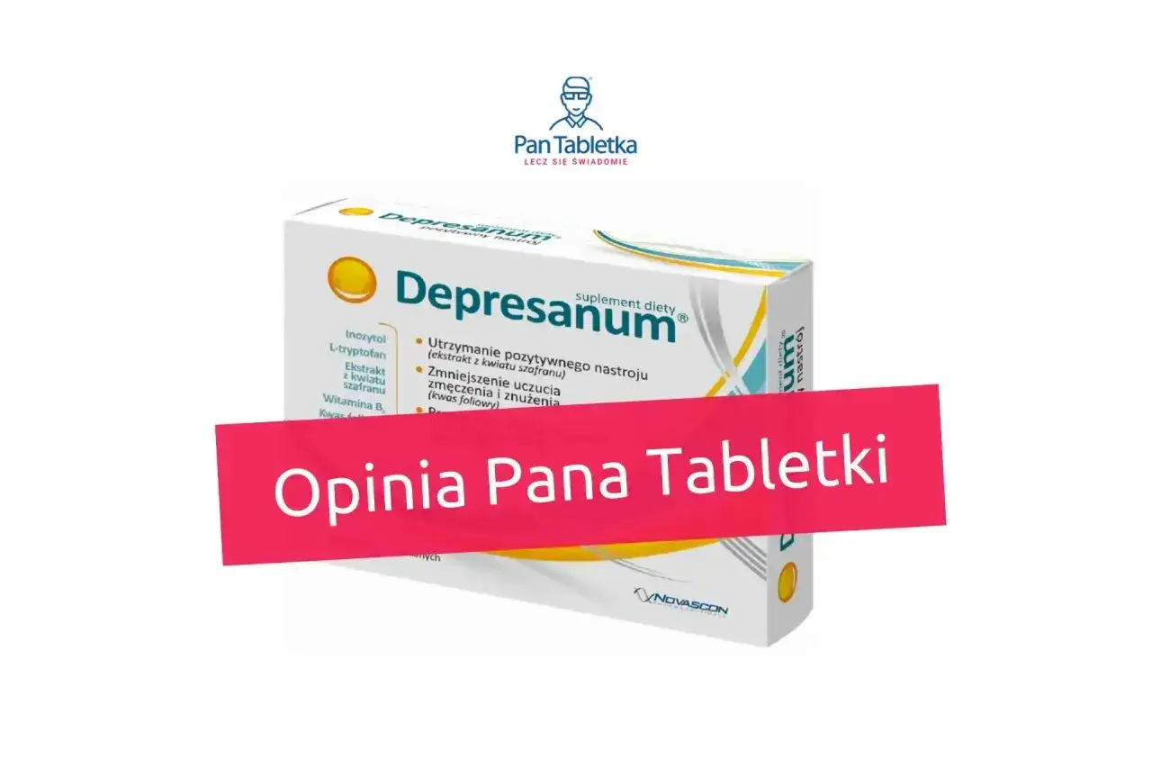 Opakowanie suplementu diety Depresanum, zawierające inozytol i ekstrakt z szafranu, z napisem 