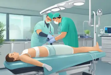 Lekarze przygotowują pacjentkę do zabiegu rektoskopii.